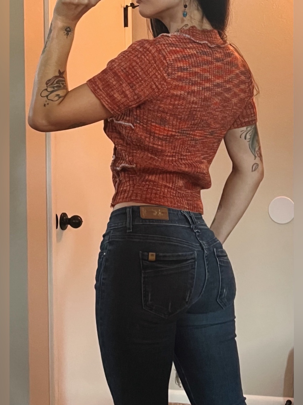 Gilded Intent Rust Textured Ruffle-Seam Crop Top - Picture 3 of 6